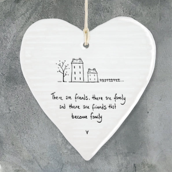 East of India Porcelain Wobbly Hanging Heart - Friends Become Family