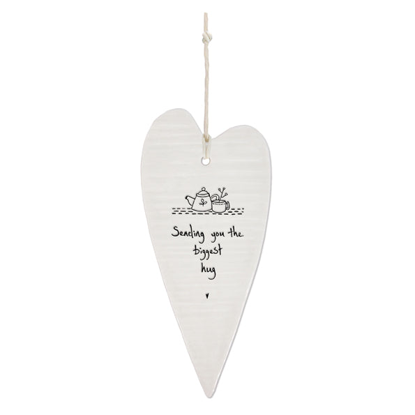 East of India Porcelain Wobbly Long Hanging Heart - The Biggest Hug