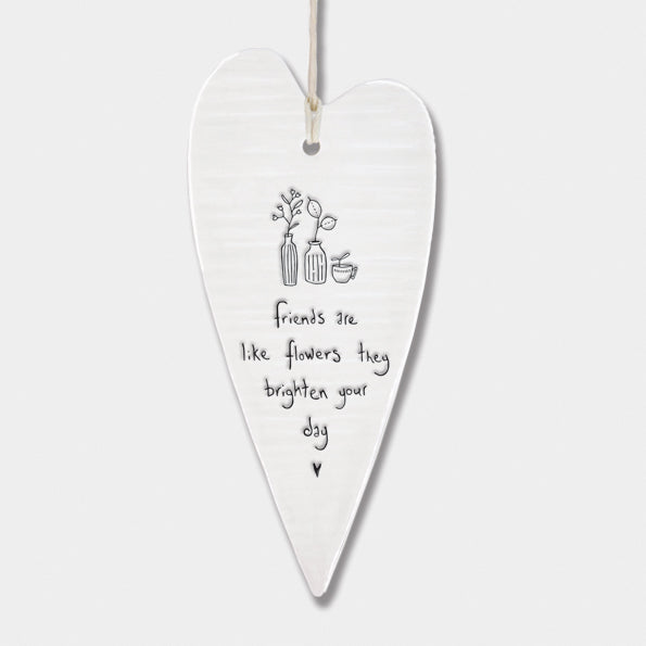 East of India Porcelain Wobbly Long Hanging Heart - Brighten Your Day