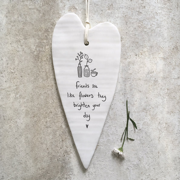 East of India Porcelain Wobbly Long Hanging Heart - Brighten Your Day