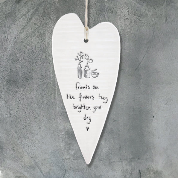 East of India Porcelain Wobbly Long Hanging Heart - Brighten Your Day