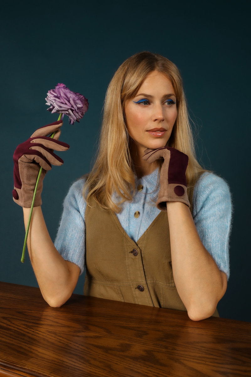 Powder Darcy Faux Suede Gloves - Damson