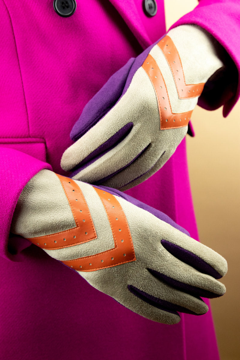 Powder Ashley Chevon Faux Suede Gloves - Grape/Mist