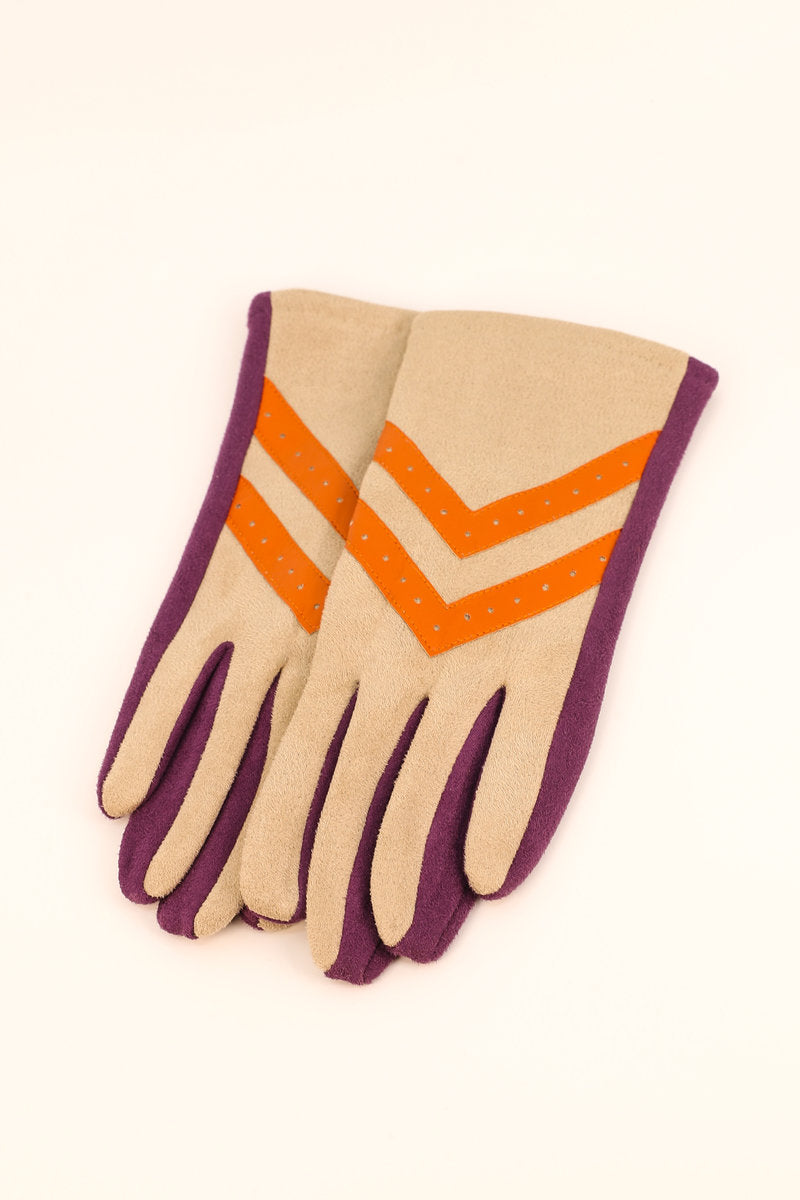 Powder Ashley Chevon Faux Suede Gloves - Grape/Mist