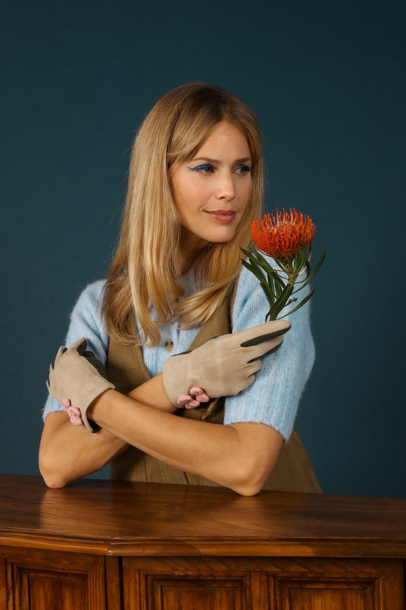 Powder Abigail Faux Suede Gloves - Slate/Mist
