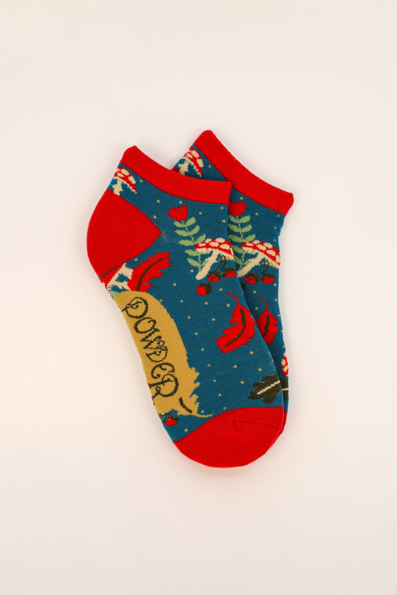 Powder Toadstool Bamboo Trainer Socks - Teal