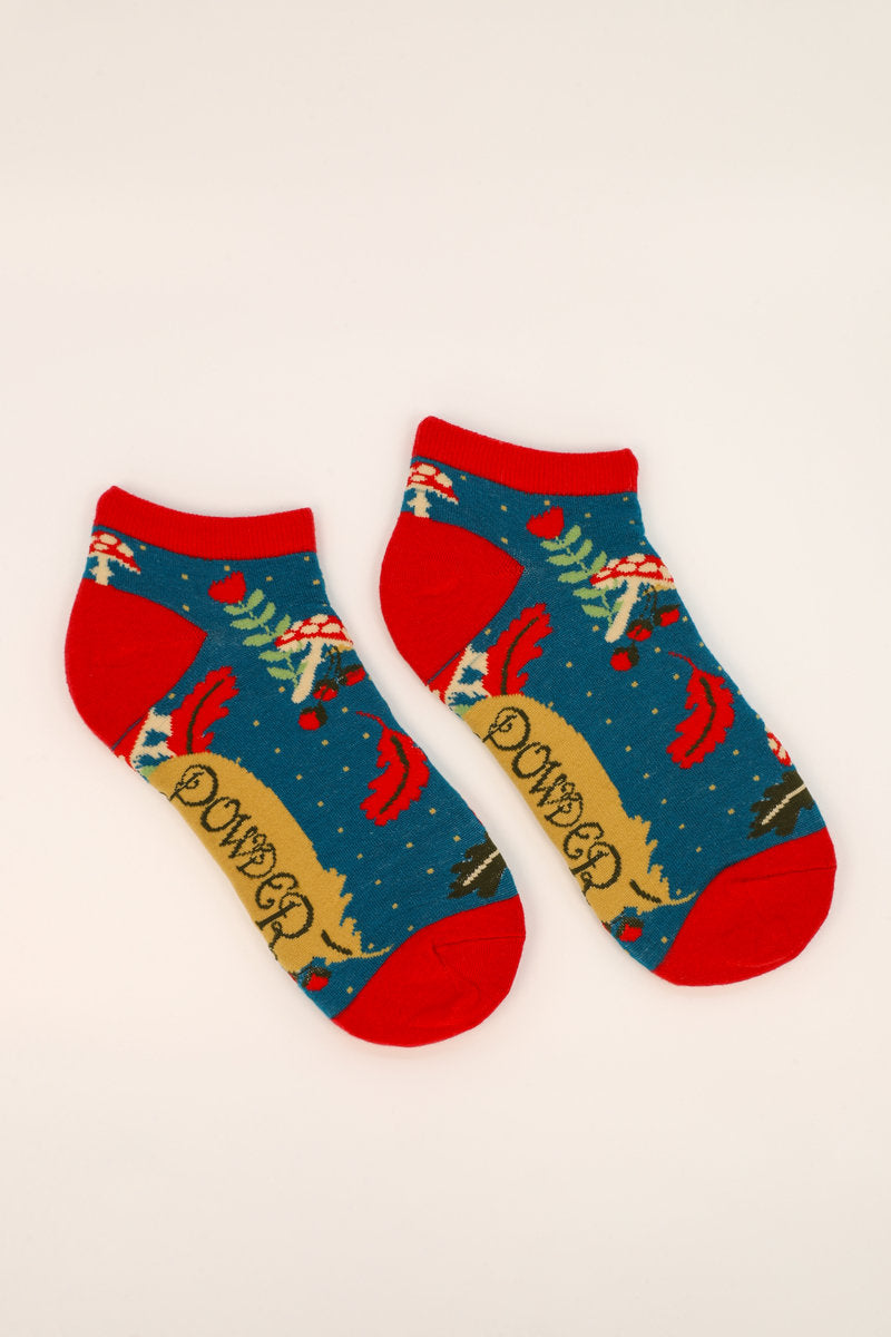 Powder Toadstool Bamboo Trainer Socks - Teal