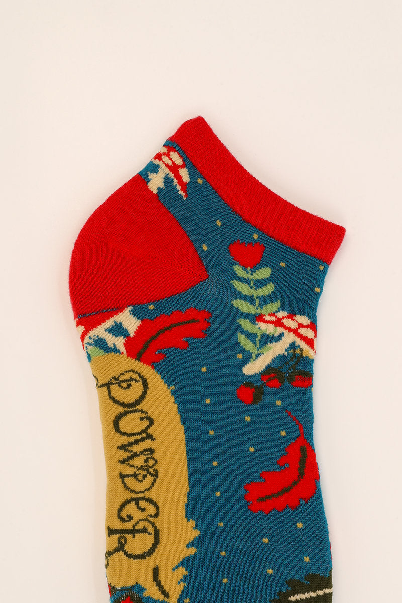 Powder Toadstool Bamboo Trainer Socks - Teal
