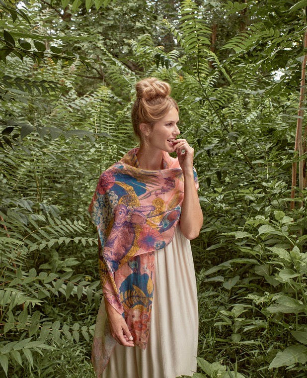Powder 100% Linen Scarf -Summer Woodland - Petal Pink