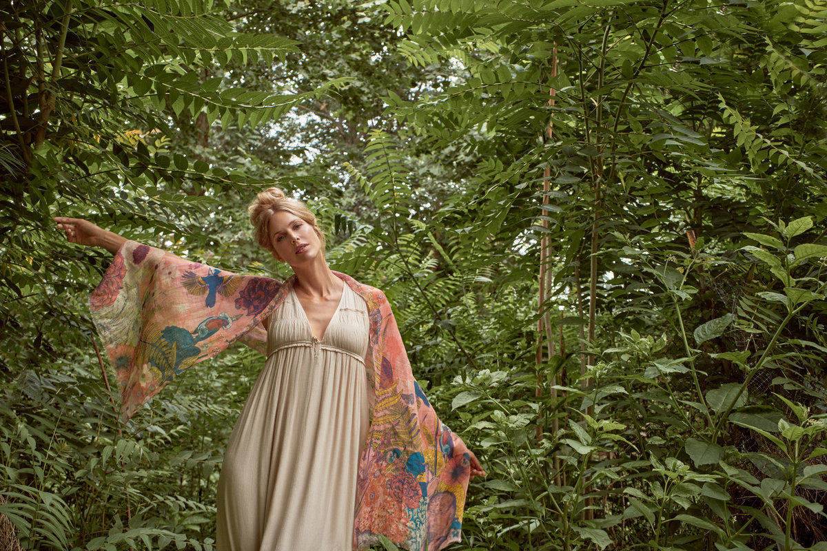 Powder 100% Linen Scarf -Summer Woodland - Petal Pink