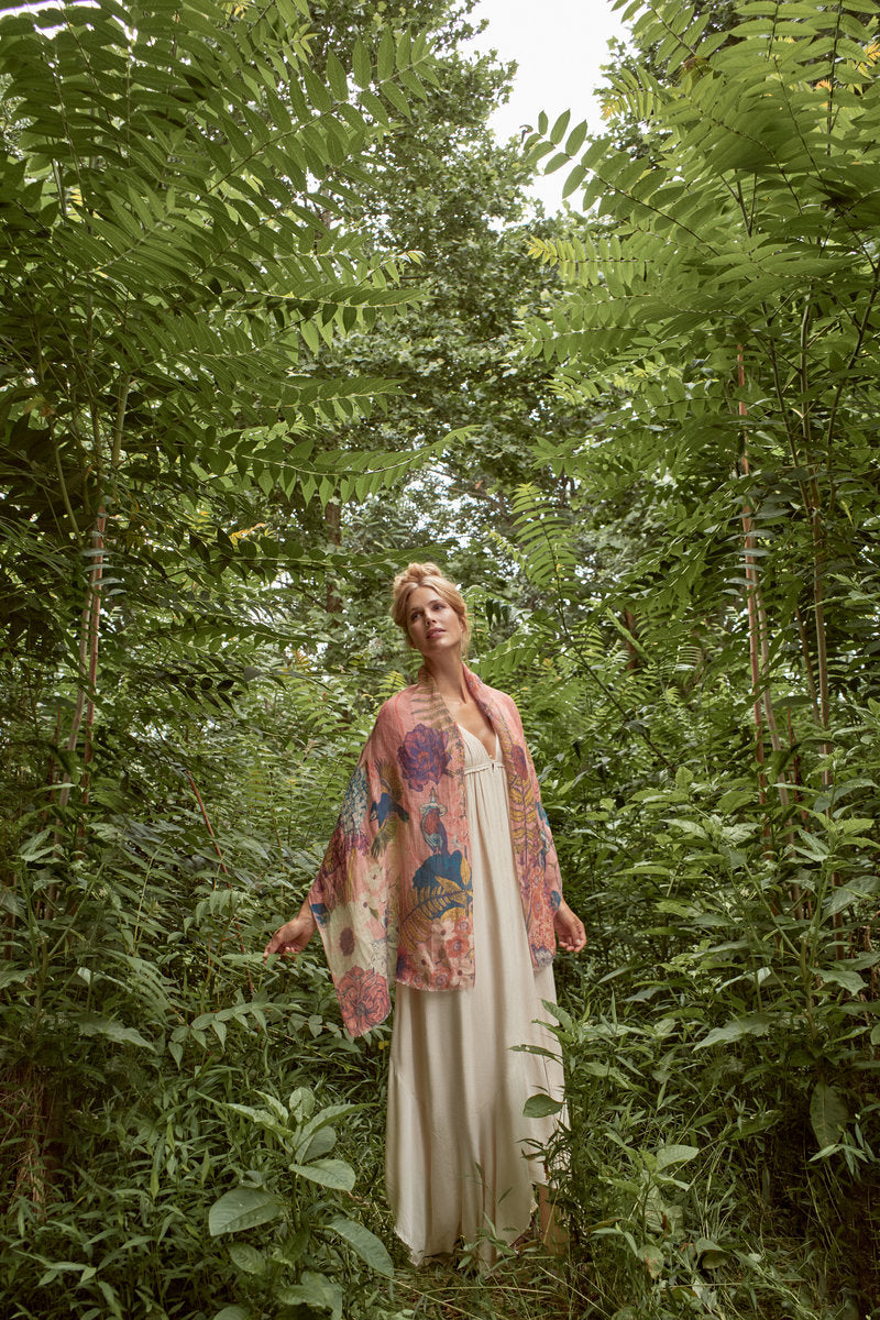 Powder 100% Linen Scarf -Summer Woodland - Petal Pink