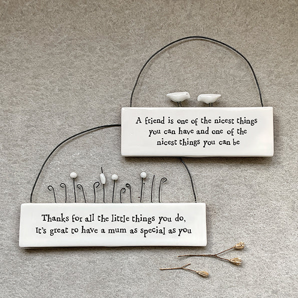 East of India Porcelain & Wire Hanging Scene Decoration - Special Mum