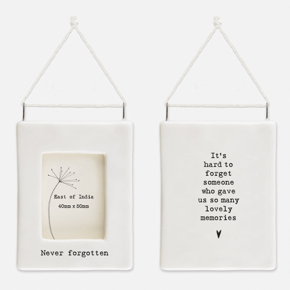 East of India Porcelain Mini Hanging Frame - Never Forgotten