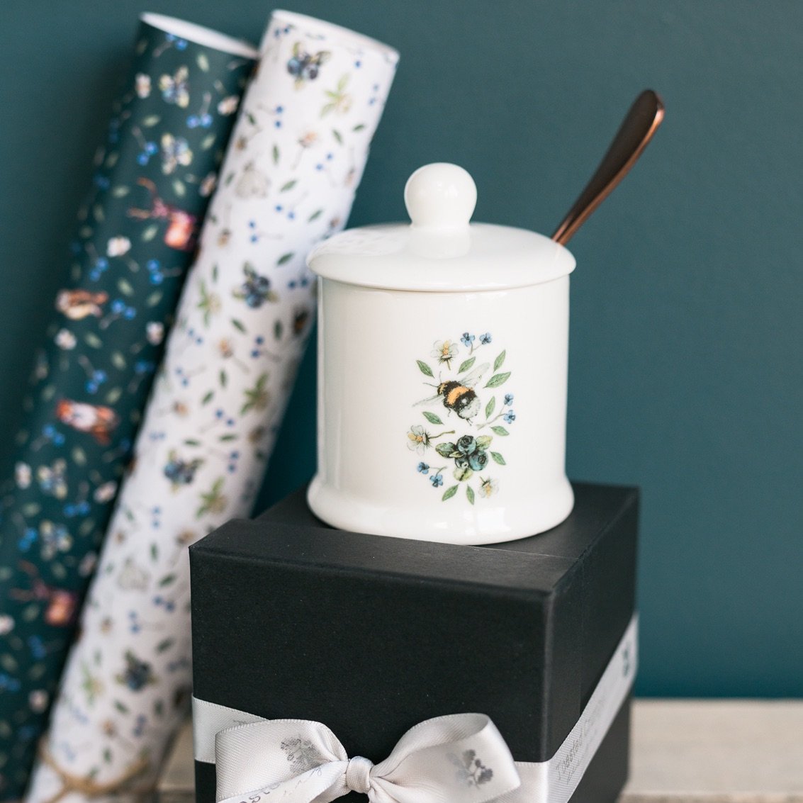 Toasted Crumpet Wild Flower Meadows Bee Boxed Lidded Sugar Pot