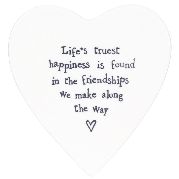 East of India Porcelain Heart Coaster - Life's Truest Happiness