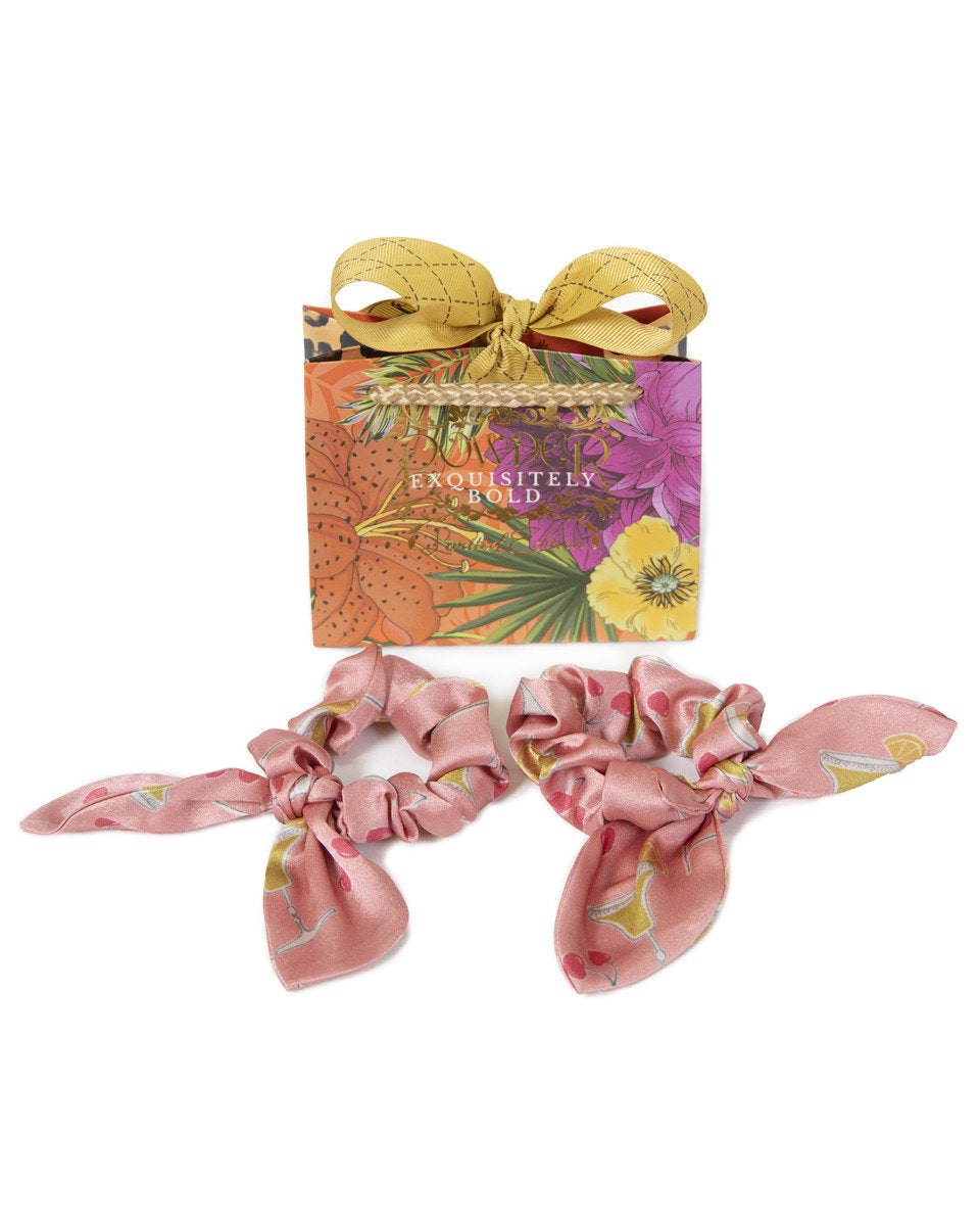 Powder Scrunchies - Cocktails Print Pink - Pack 2