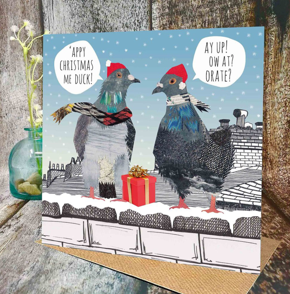 Flying Teaspoons Stokie Pigeons Christmas Card