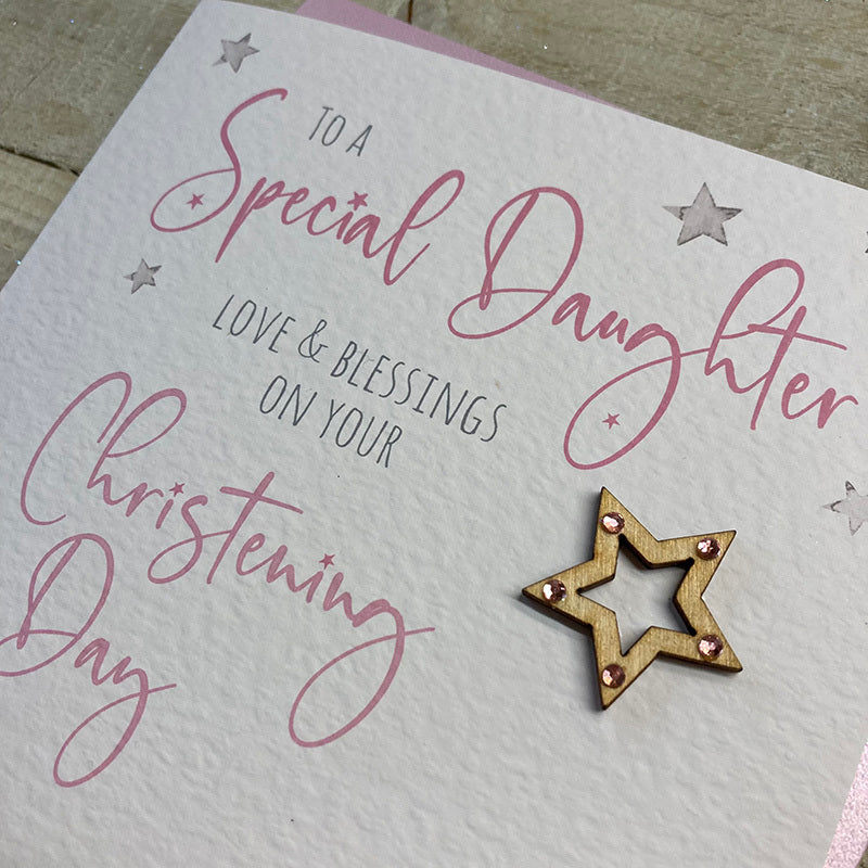White Cotton Cards Daughter Christening Day Stars Card