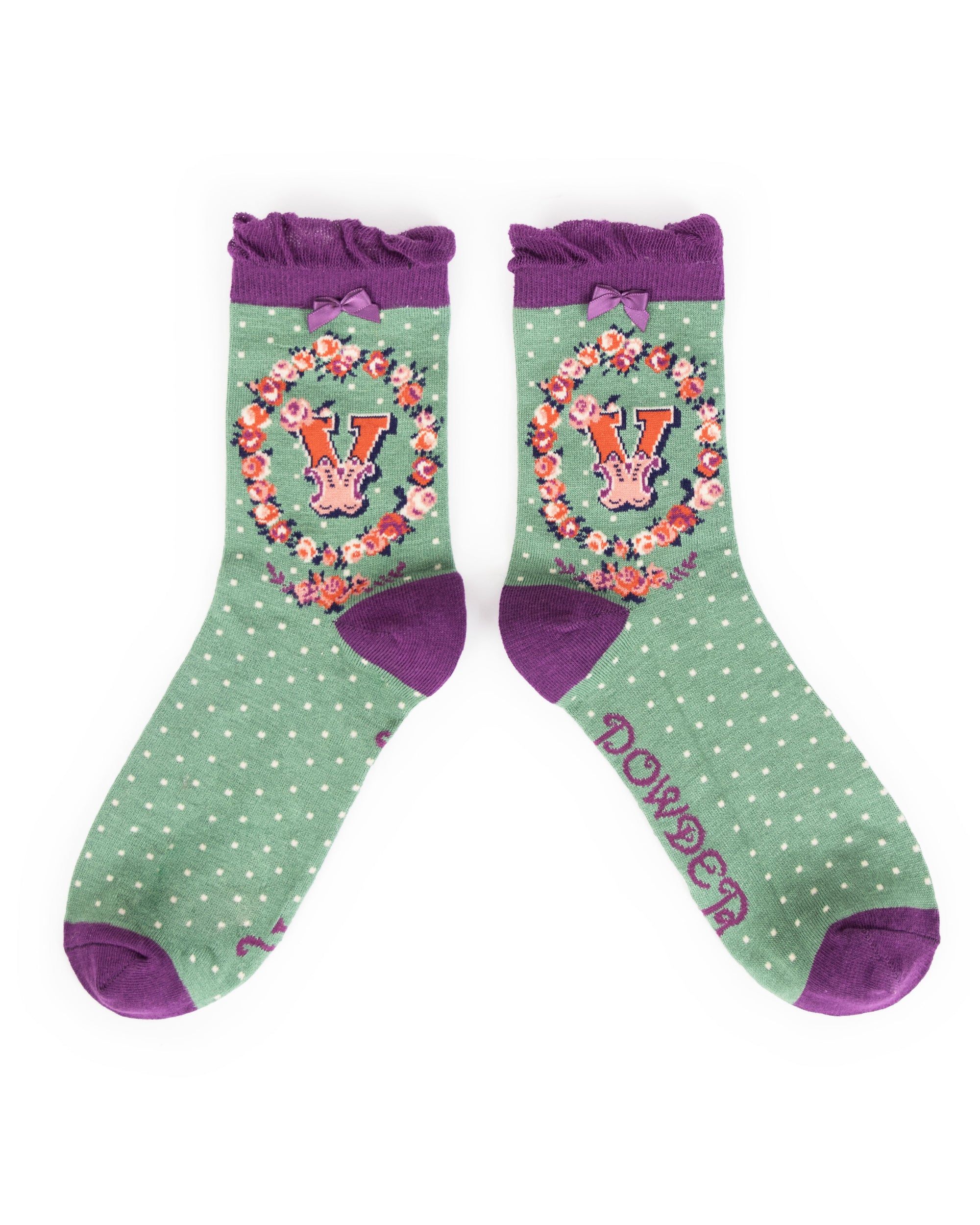 Powder Alphabet Socks - Letter V