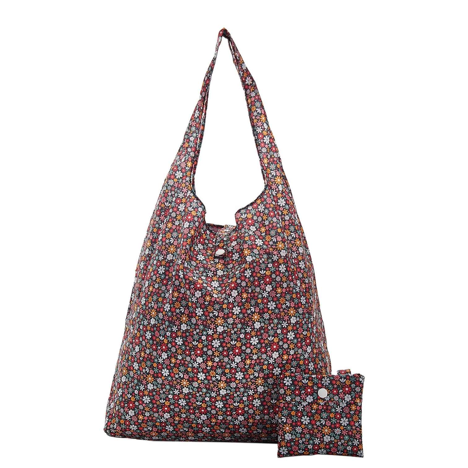 Eco Chic Foldable Recycled Shopping Bag - Ditsy Flowers Black