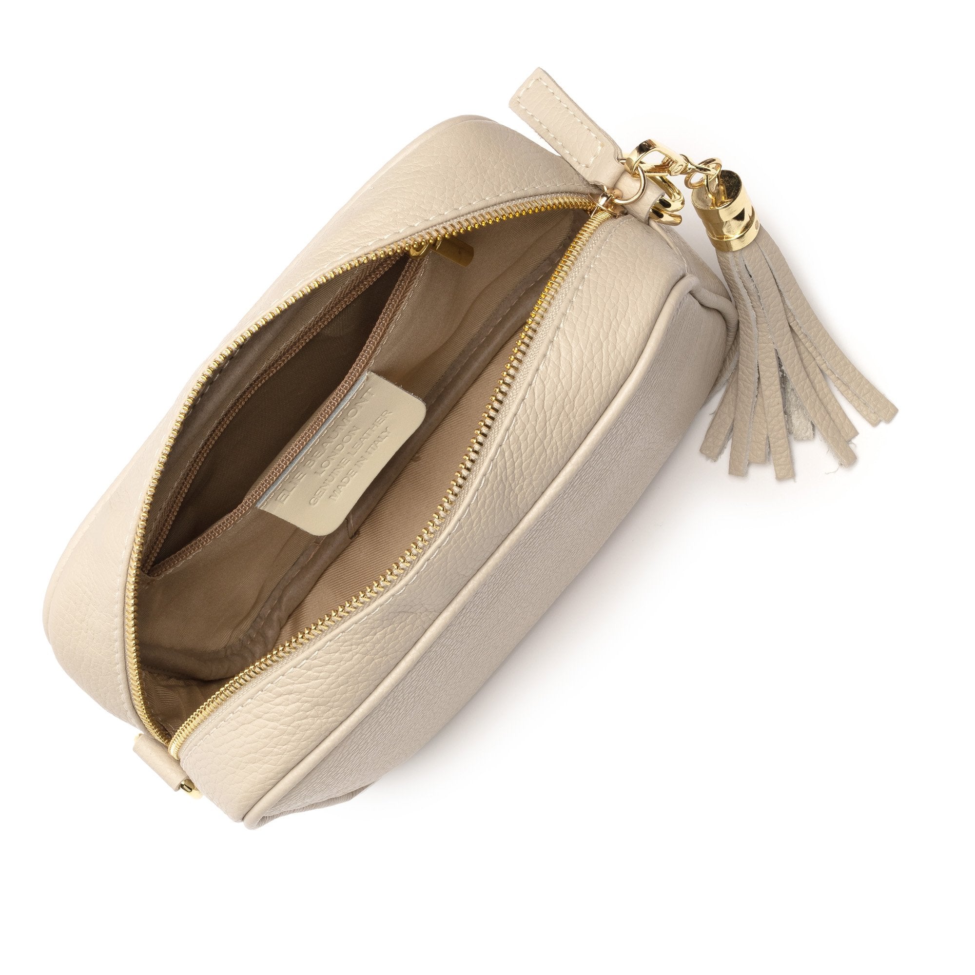Elie Beaumont Designer Leather Crossbody Bag - Stone (GOLD Fittings)