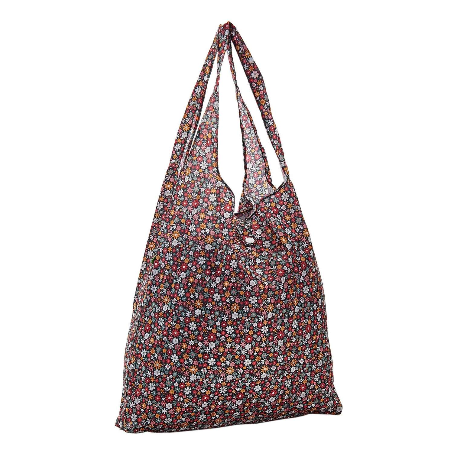 Eco Chic Foldable Recycled Shopping Bag - Ditsy Flowers Black