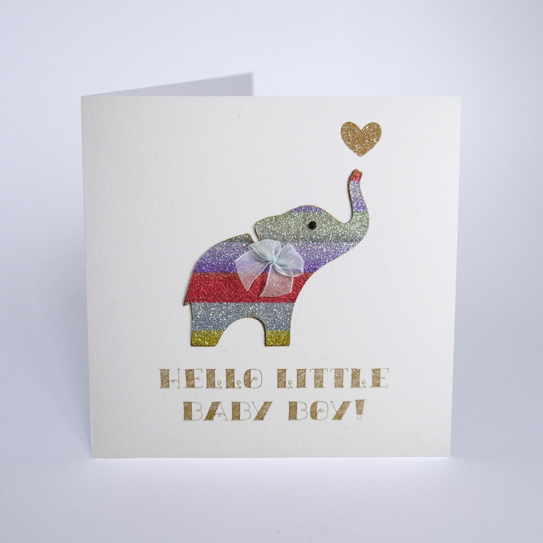 Five Dollar Shake Hello Little Baby Boy Elephant Card