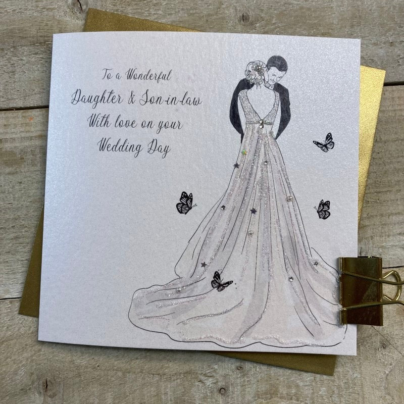 White Cotton Cards LARGE Daughter & Son-in-Law Wedding Couple Card