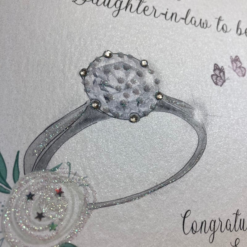 White Cotton Cards Son & Daughter-in-Law Engagement Ring & Flower Card