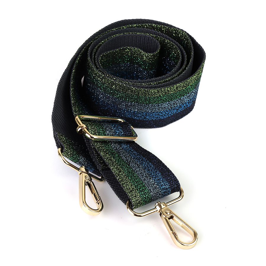 POM Slim Blue/ Green Striped Lurex Bag Strap
