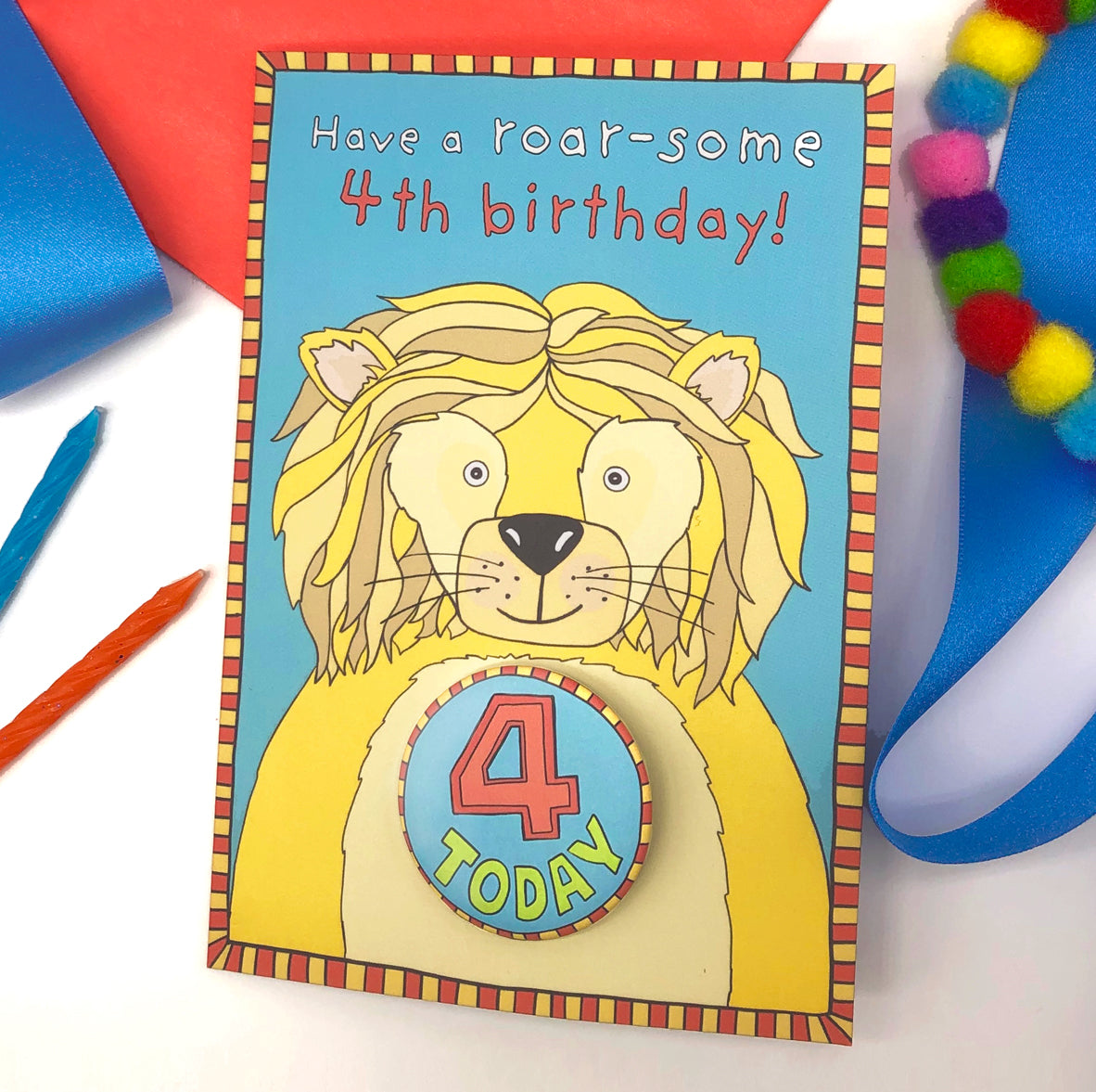Papersole Happy 4th Birthday Lion Badge Card
