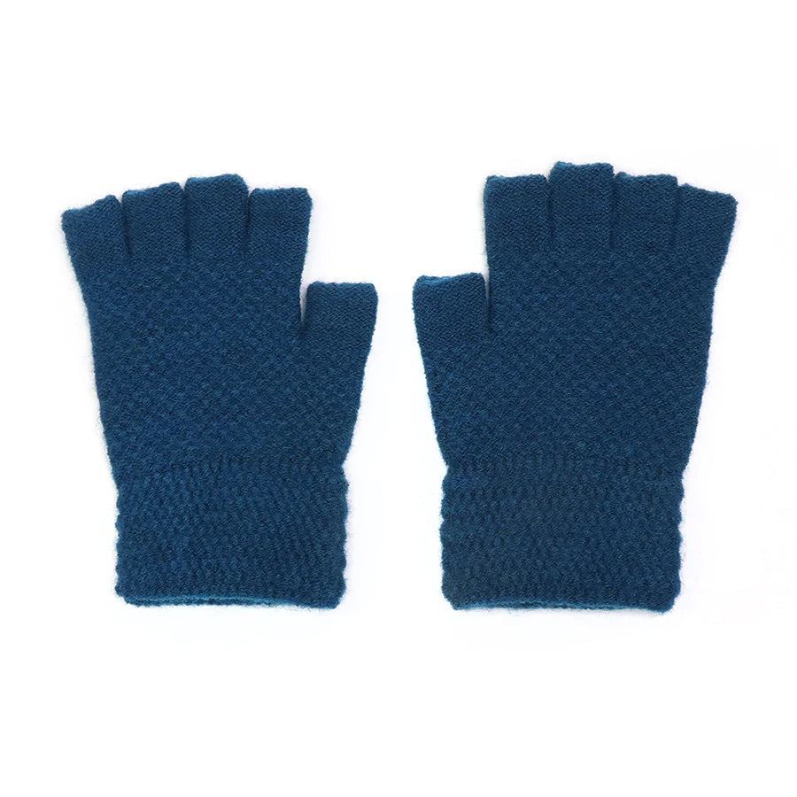POM Teal Blue Ladies Fingerless Wool Gloves