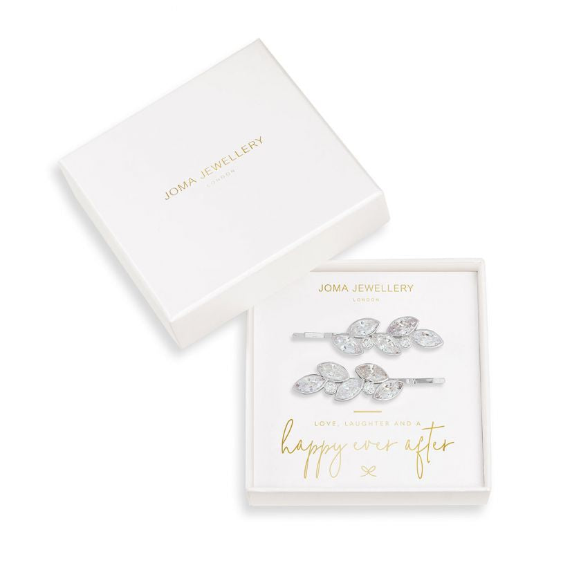 Joma Jewellery Happy Ever After Hair Accessories - CZ Crystal Leaf Slides