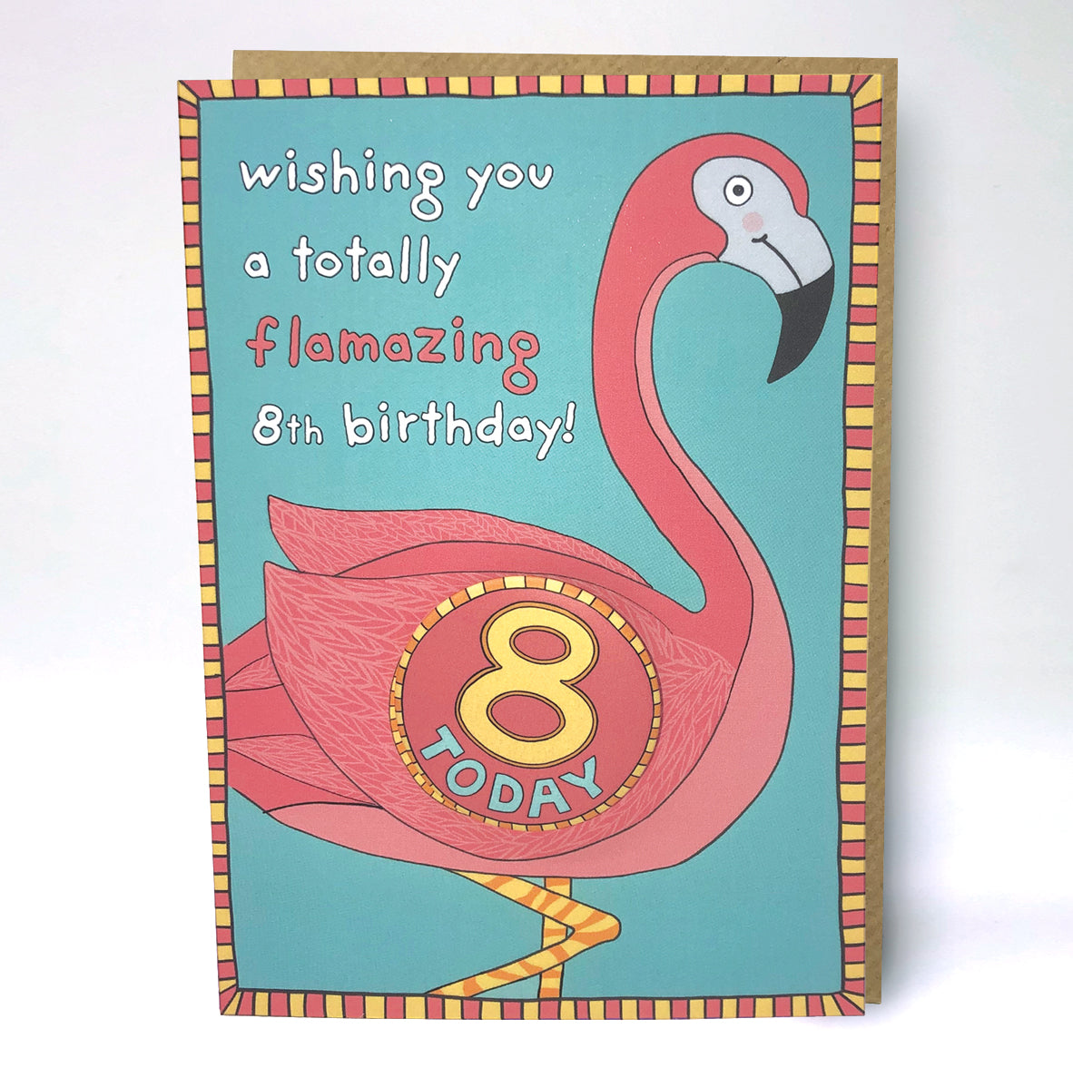 Papersole Happy 8th Birthday Flamingo Badge Card