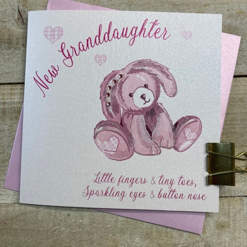 White Cotton Cards New Granddaughter Pink Bunny Card