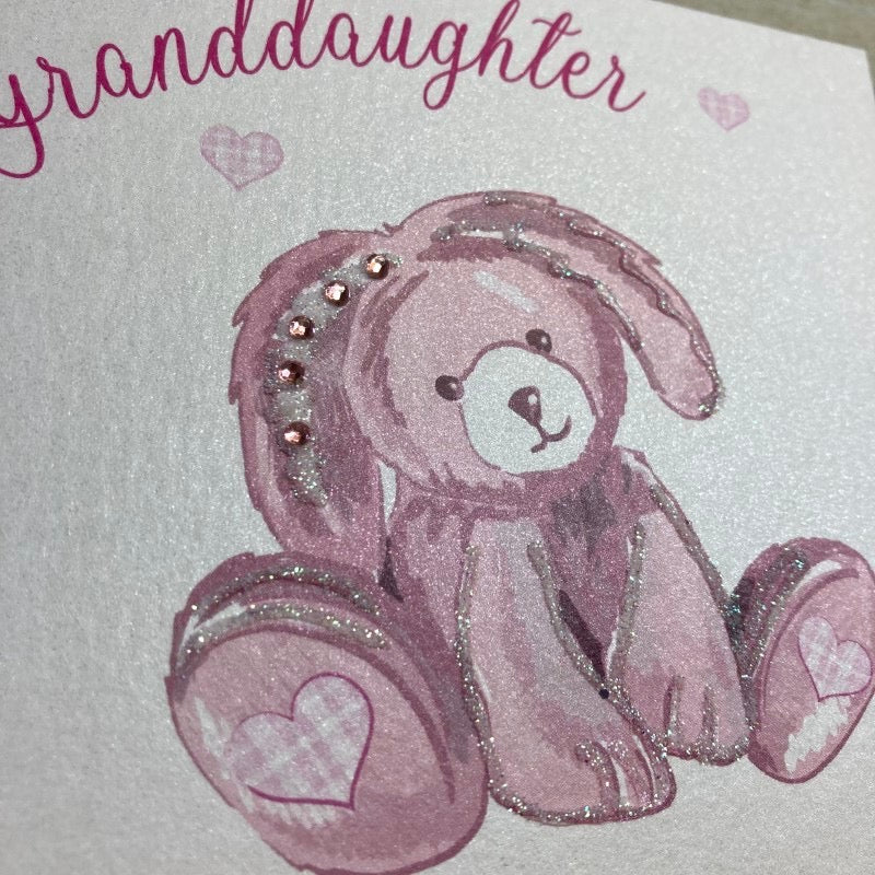 White Cotton Cards New Granddaughter Pink Bunny Card