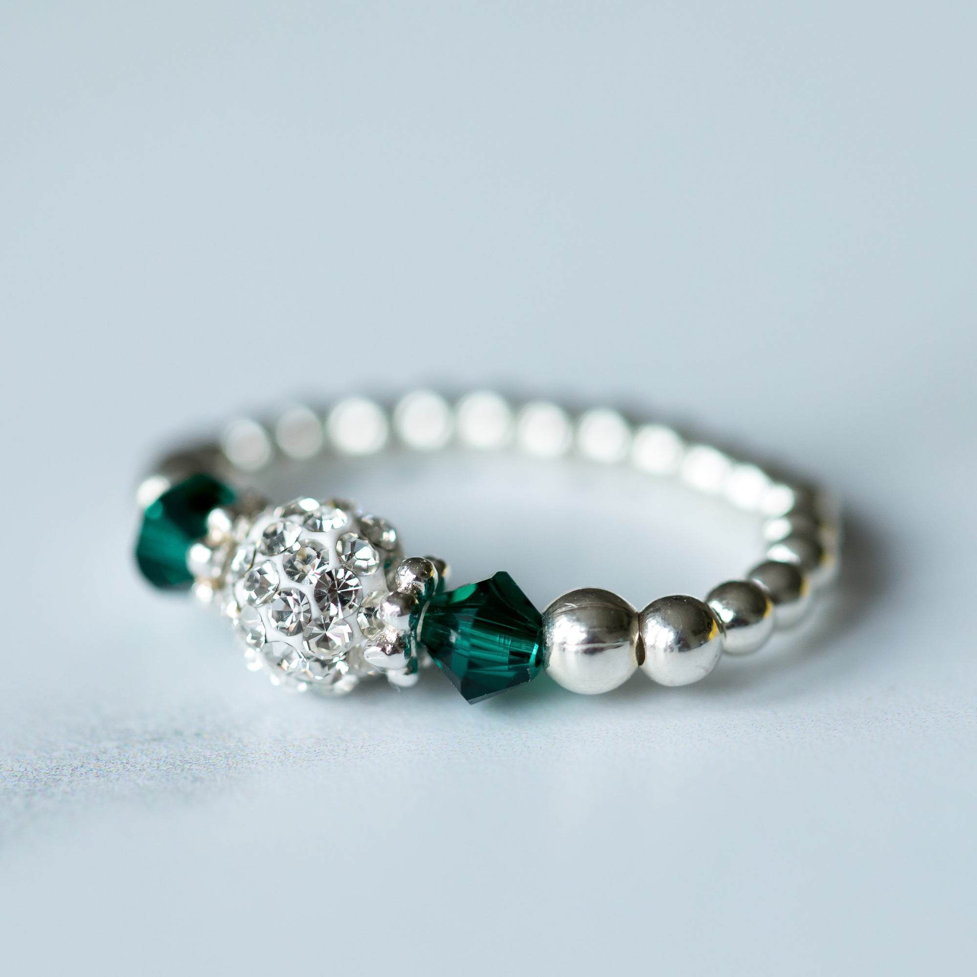 Emerald (May Birthstone) Silver Stretch Ring