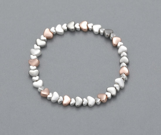 Gracee Jewellery Two Size Hearts Silver, Hematite & Rose Gold Bracelet