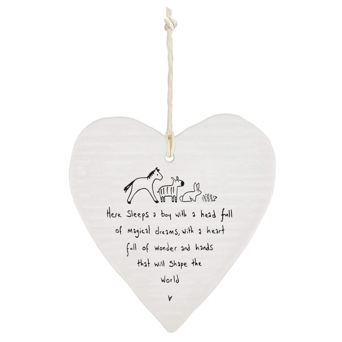 East of India Porcelain Wobbly Hanging Heart - Here Sleeps Boy