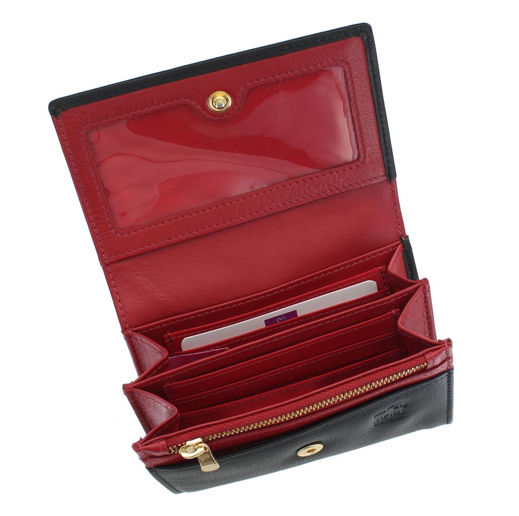 Mala Leather Mason Bee Flapover Small Purse with RFID Protection (3473 27) - Black/Red