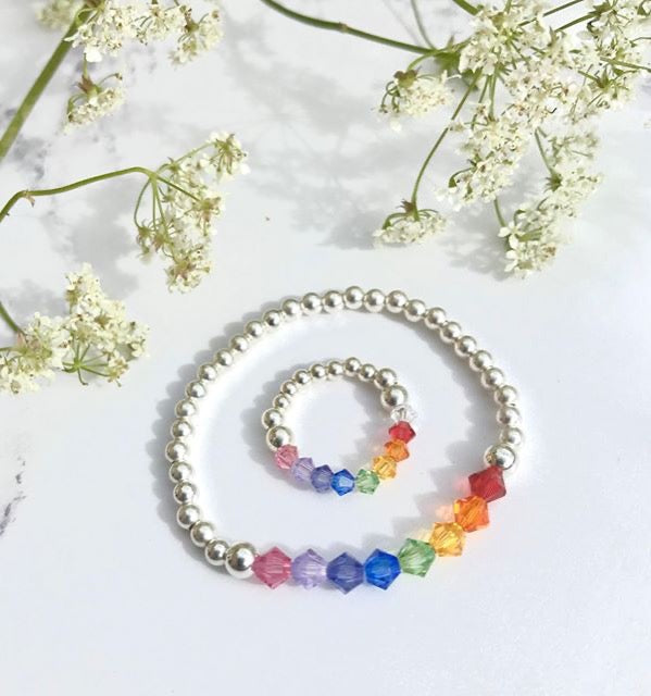 Jolu Jewellery Rainbow Hope Kids/Teen Stretch Ring š
