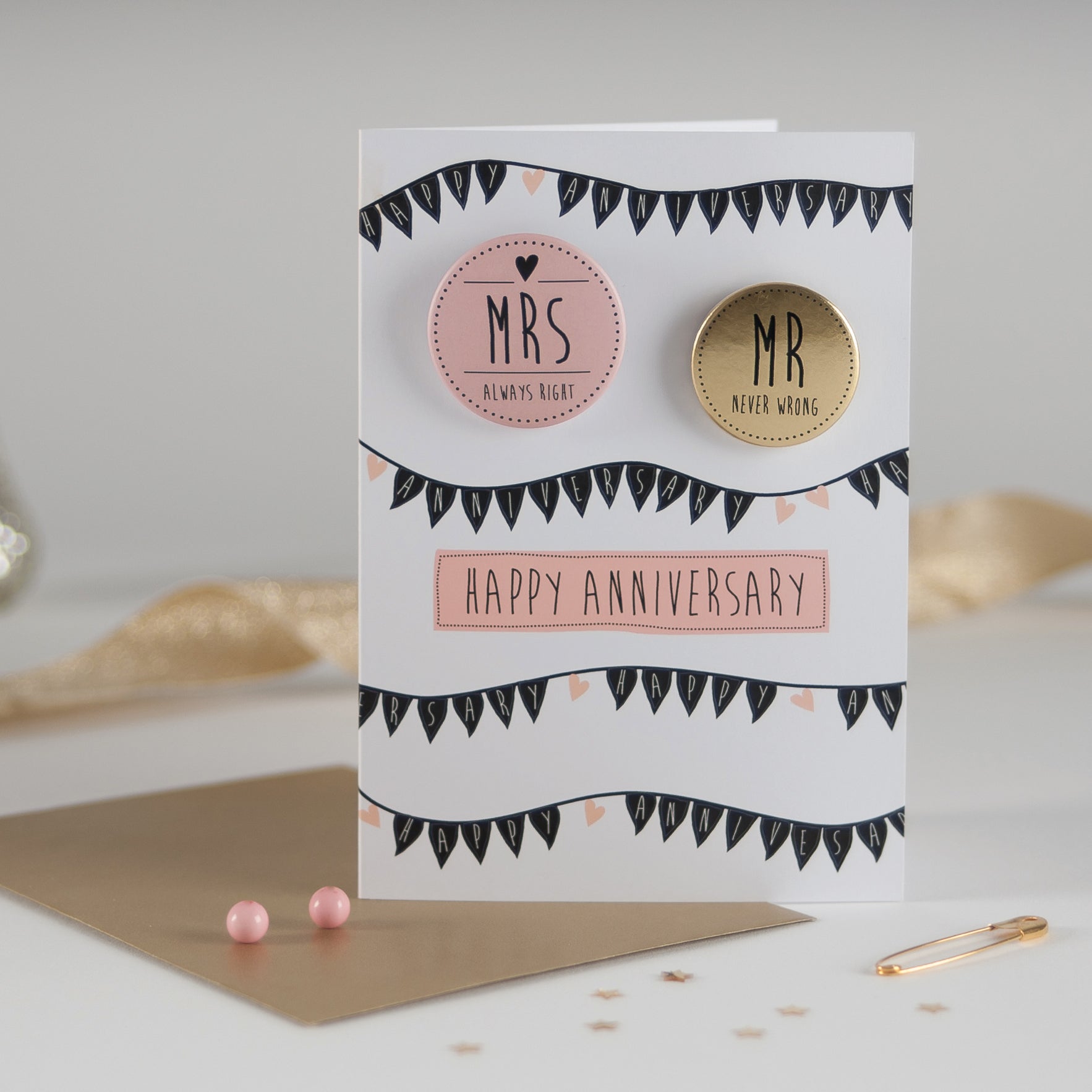 Papersole Happy Anniversary Mr & Mrs Badge Card