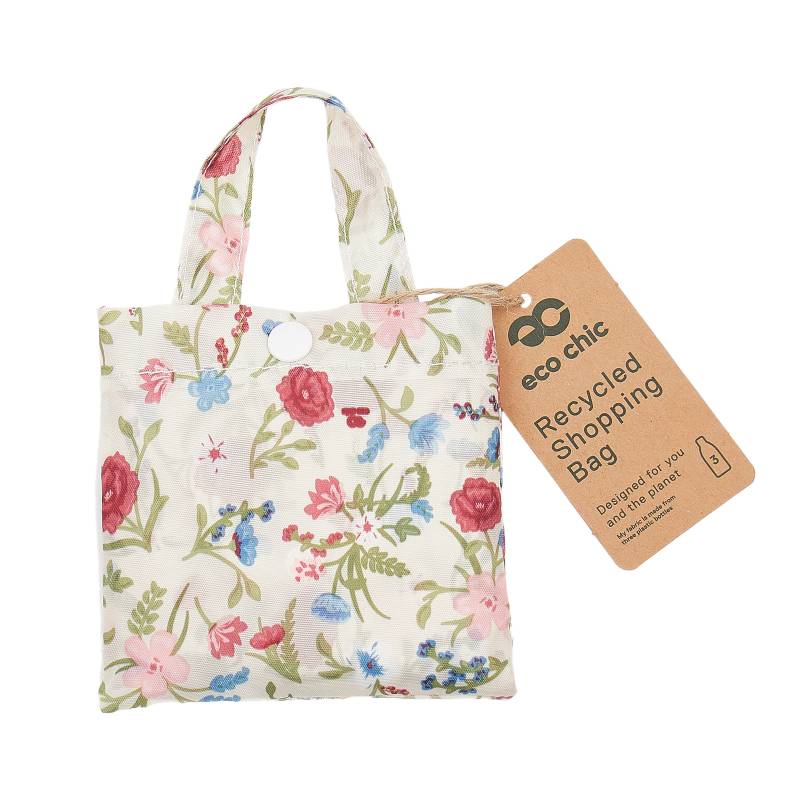 Eco Chic Foldable Recycled Shopping Bag - Floral -Beige