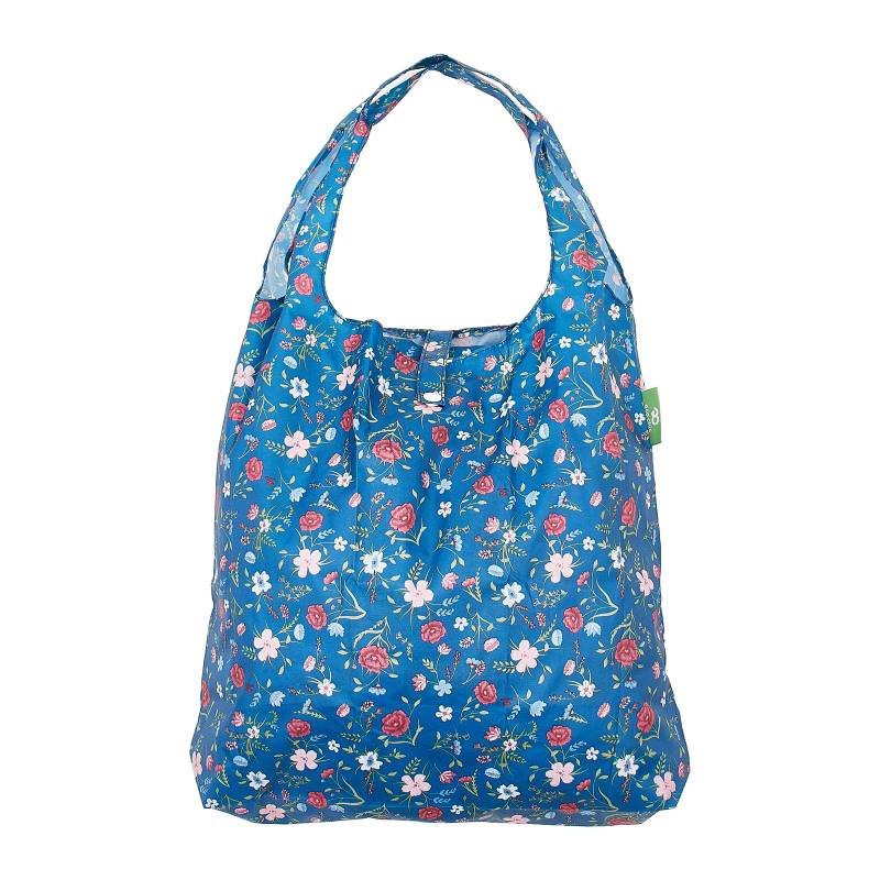 Eco Chic Foldable Recycled Shopping Bag - Floral -Navy Blue