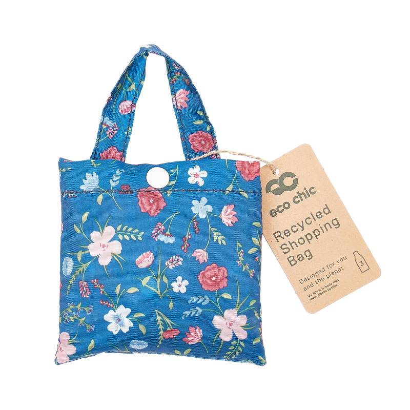 Eco Chic Foldable Recycled Shopping Bag - Floral -Navy Blue