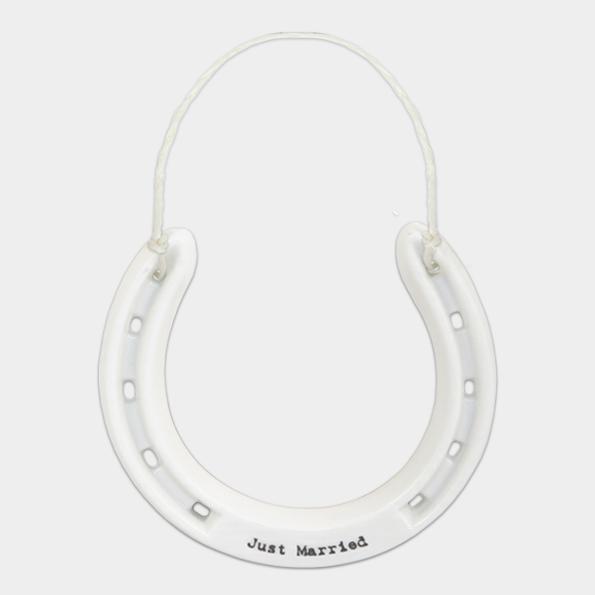 East of India Porcelain Wedding Horseshoe - Just Married