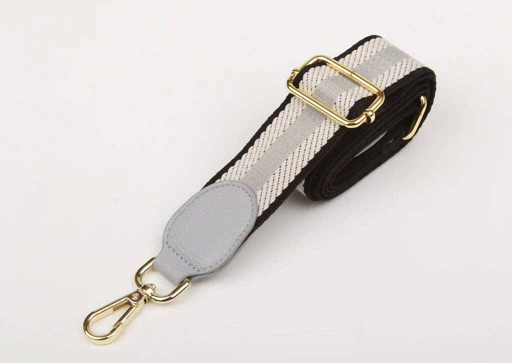 Alice Wheeler Grey & White Stripe Print Bag Strap (Gold Fittings)