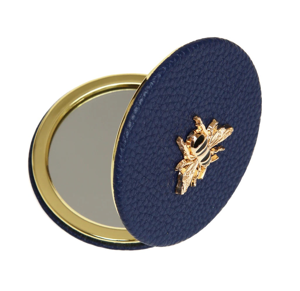Alice Wheeler Navy Bee Round Compact Mirror
