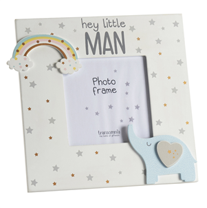 Transomnia Hey Little Man Elephant & Rainbow Photo Frame