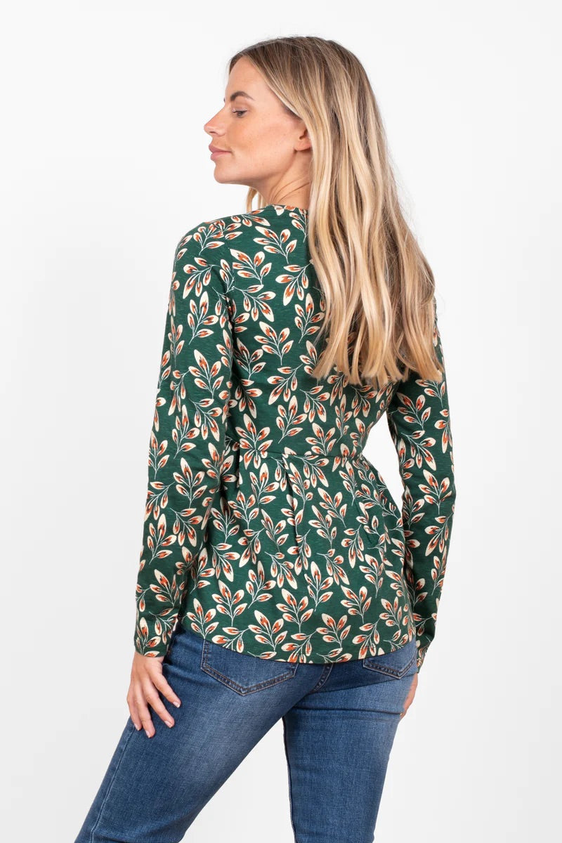 Brakeburn Autumn Breeze Print Peplum Long Sleeved T-Shirt - Teal